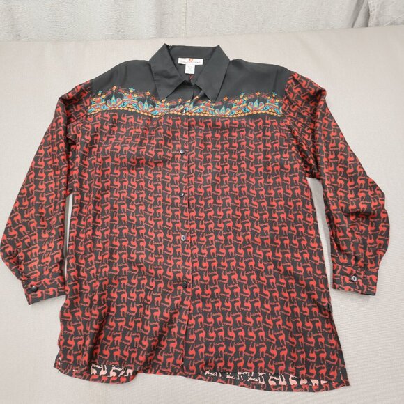 90s Stunt Collections 100% Silk Western Shirt Womens Medium Stag Deer Pattern - Picture 1 of 12
